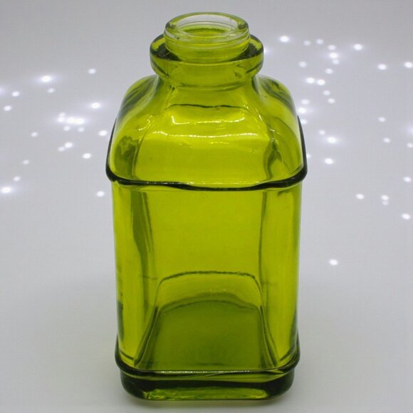 Vintage Olive Green Square Glass Apothecary Bottle Jar Decorative - Picture 1 of 6